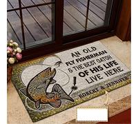 Door Mat Indoor Entrance Print Welcome Funny Doormat Fly Fishing Doormat Home Decor Custom Name an Old Fly Fisherman and The Best Catch of His Life Live Here Home Decor Housewarming Gift