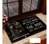 Door Mat Indoor Entrance Print Welcome Funny Doormat Great Doormat Home Decor Custom Name Motorcycling Here Lives A Biker and The Ride of His Life Home Decor Housewarming Gift