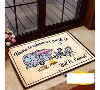 Door Mat Indoor Entrance Print Welcome Funny Doormat Happy Camping Home is Where We Park It Custom Name Doormat Home Decor Home Decor Housewarming Gift