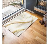 Door Mat Indoor Outdoor 40 x 60 cm Abstract Waves Entrance Floor Mats Golden Lines Non-Slip Doormats Washable Absorbent Dirt Trapper Low Profile Floor Rug for Front Door Kitchen Bedroom, Beige