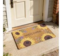 Door Mat Indoor Outdoor Entrance, 40x60 cm Faux Coir Front Door Mats with Thick Bristles, Decorative Colorful Spring Flower Doormat Inside, Non Slip Backing Outside Welcome Rug for Door Decor