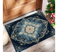 Door Mat Indoor, Traditional Modern Rubber Door Mats, 50x80cm Dirt Trapper Non Slip Washable Symmetry Floral Floor Mat, Entrance Rug Shoes Scraper Super Absorbent Front Doormats, Dark Blue
