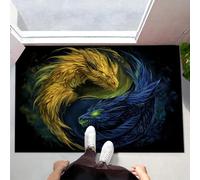 Door Mat Indoor Two Dragons Washable Thin Door Mats Yin-Yang Symbol Non Slip Inside Doormat Dirt Trapper Doormat Low Profile Entrance Rugs for Back & Front Door, Patios - 50 x 80 cm -, Dark Blue