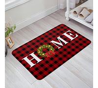 Door Mat Indoor Welcome Funny Doormat Black Red Plaid Green Christmas Wreath Red Bow Xmas Homenon-Slip Entrance Doormat For Home Decor Housewarming Gift 50x80cm