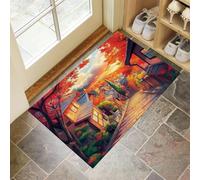 Door Mat Indoor Winding Streets Washable Thin Door Mats Ancient Town Non Slip Inside Doormat Dirt Trapper Doormat Low Profile Entrance Rugs for Back & Front Door, Patios - 50 x 80 cm -, Orange