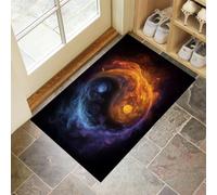 Door Mat Indoor Yin-Yang Symbol Washable Thin Door Mats Darkness And Light Non Slip Inside Doormat Dirt Trapper Doormat Low Profile Entrance Rugs for Back & Front Door, Patios - 60 x 90 cm -, Blue