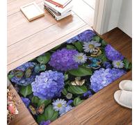 Door Mat Low Profile Welcome Mats No-Slip Entrance Rugs Washable Front Door Mat Hydrangeas Daisies Butterflies Doormat Floor Mats Bathroom Rugs Indoor Outdoor Doormat for Hallway Home Office 60 x 40cm