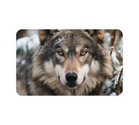 Door Mat Low Profile Welcome Mats No-Slip Entrance Rugs Washable Front Door Mat Lmage of wolf in the snow Doormat Floor Mats Bathroom Rugs Indoor Outdoor Doormat for Hallway Home Office 80 x 49 cm