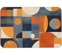 Door Mat Navy Blue Burnt Orange Aesthetic Geometric Flannel Mat Non Slip Low Profile Flannel Carpet For Indoor Hallway 40X60Cm