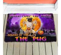 Door Mat Never Mind The Witch Beware Of The Pug Halloween Funny Doormat