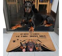 Door Mat NO NEED TO KNOCK DOBERMAN Doormat Welcome Mat House Warming Gift