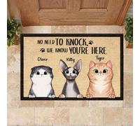 Door Mat No Need To Knock We Know You're Here Peeking Cat - Funny Personalized Cat Doormat Welcome Mat House Warming Gift
