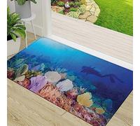 Door Mat,Non-slip Barrier Mats for Indoor and Outdoor,Diver Young Man Floating Swiftly in Sea Plantation Colorful Coral Reefs Underwate,Absorbent Entrance Rug Machine Washable Floor Mat Carpet 50x80cm