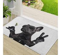 Door Mat,Non-slip Barrier Mats for Indoor and Outdoor,French Bulldog Dog with Martini Cocktail and Victory Or Peace Fingers A,Absorbent Entrance Rug Machine Washable Floor Mat Carpet 50x80cm
