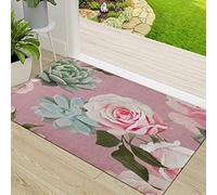 Door Mat,Non-slip Barrier Mats for Indoor and Outdoor,Green Succulents and Roses of Flol Dusty Pink red,Absorbent Entrance Rug Machine Washable Floor Mat Carpet 50x80cm