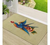 Door Mat,Non-slip Barrier Mats for Indoor and Outdoor,Old School Retro Tattoo Design Like Graphic Heart in Bird's Beak and Rose Multico,Absorbent Entrance Rug Machine Washable Floor Mat Carpet 50x80cm