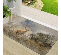 Door Mat,Non-slip Barrier Mats for Indoor and Outdoor,Waterur Painting of Beautiful Red Deer Stag in Countryside Landscape Scene Lookin,Absorbent Entrance Rug Machine Washable Floor Mat Carpet 50x80cm