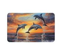 Door Mat Non-Slip Welcome Mats Washable Front Door Mat Dolphins at Sunset Doormat Kitchen Rugs for Entryway Absorbent Doormat Indoor Outdoor Entrance Mats for Bedroom Kitchen Porch 80 x 49 cm