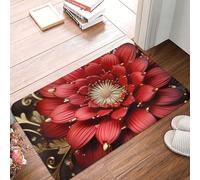 Door Mat Outdoor Indoor Welcome Mats Non Slip Floor Mat Red Gold Flower Front Doormat for Entryway Rug Front Porch Laundry Bathroom Bedroom Rug Carpet 16" x 24"