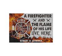 Door Mat Personalized A firefighter and the flame of his life live here doormat