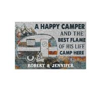 Door Mat Personalized A happy camper and the best flame of his life camp here doormat