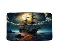 Door Mat Pirate Ship Nautical Vintage Ghost Sailboat Sailing Sea Full Moon Adventure Themed Men Boys Floors Mat Waterproof Doormats Machine Washable For Garage Porch Office 40X60 Cm