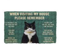 Door Mat PLEASE REMEMBER TUXEDO CAT HOUSE RULES DOORMAT