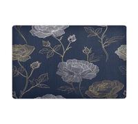 Door Mat, Print Navy Blue Rose Anti-Slip Shoe Mat, Outdoor Entrance Front Doormat, Easy to Clean- Entryway Rug, for Garden Home Patio Porch 32x20 In