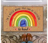 Door Mat Rainbow in a World Where You Can Be Anything Be Kind Welcome Non-Slip Mats Funny Doormat Decor for Bathroom Kitchen Front Porch Rugs Home Decor Entrance 36X24 Inch
