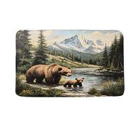 Door Mat Rustic Bear Cabin Fall Misty Forests Mountains Lake Wild Animal Country Hunting Camp Floor Carpet Rug Heavy Duty Entrance Mats Easy Clean For Porch Indoor Garage 40X60 Cm