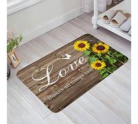 Door Mat Rustic Sunflower Vintage Wooden Board Love Makes All Things Easy Entrance Matting Durable Floor Mat Absorbent Entrance Rug For Living Room Outdoor Indoor 40X60CM