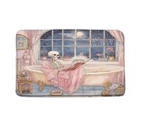 Door Mat Skull Pink Skeleton Bathtub Gothic Spooky Scary Horror Night Halloween Dead Day Bath Mat Water Absorbent Washable Kitchen Rug, For Kitchen, Living Room, Bedroom, 40x60cm