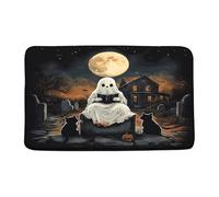 Door Mat Spooky Halloween Books At Gothic Scary Full Moon Scary Festival Dead Day Flannel Mat Rug Washable Water Absorbent Kitchen Rug, For Toilet, Living Room, Bathtub, 40x60cm