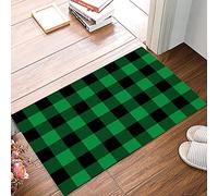 Door Mat St. Patrick'S Day Black Green Buffalo Check Plaid Entrance Rug Durable Floor Mat Soft Entrance Matting For Outdoor Living Room Kitchen 40X60CM
