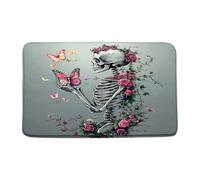 Door Mat Sugar Skull Flower Butterfly Flower Skeleton Art Gothic Halloween Spooky Horror Dead Day Welcome Mat Decoration Print Floor Rug, For Bathroom, Shower, Garage, 40x60cm