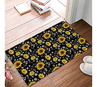 Door Mat Sunflowers And Bees On Black Floor Mat Durable Entrance Rug Absorbent Entrance Matting For Kitchen Outdoor Indoor 40X60CM