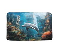 Door Mat Underwater World Whale Dolphin Colorful Coral Reef Tropical Fish Blue Sea Welcome Mat Decoration Plush Kitchen Rug, For Bathroom, Indoor & Outdoor, Entry, 40x60cm