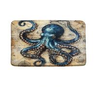 Door Mat Vintage Nautical Animal Navy Blue Kraken Tentacles Animal Coastal Map Anchor Vintage Adventure Welcome Mat Soft Washable Kitchen Rug, For Bathroom, Kitchen, Shower, 40x60cm