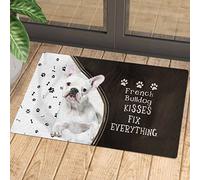 Door Mat White French Bulldog Kisses Fix Everything Floors Mat Heavy Duty Entrance Mats Non-Slip For Garage Entry Kitchen 40X60 Cm