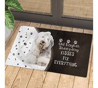 Door Mat White Old English Sheepdog Kisses Fix Everything Doormats Non-Slip Door Mats Easy Clean For Indoor Kitchen Entry 40X60 Cm