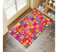 Door Mats 40 X 60 Cm, Soft Comfortable Machine Washable, Indoor Cartoon Heart Rugs With Non-Slip Backing, Square Grid Doormats For Entrance, Entryway, Corridor Pink