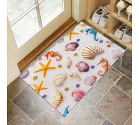 Door Mats 40 X 60 Cm, Soft Comfortable Machine Washable, Indoor Shells Gemstones Rugs With Non-Slip Backing, Starfish, Seahorse Doormats For Entrance, Entryway, Corridor White