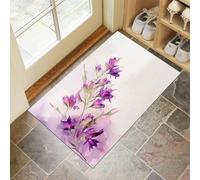 Door Mats 45 X 75 Cm, Soft Comfortable Machine Washable, Indoor Purple Flowers Rugs With Non-Slip Backing, Watercolor Style Doormats For Entrance, Entryway, Corridor Light Purple