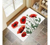 Door Mats 45 X 75 Cm, Soft Comfortable Machine Washable, Indoor Red Poppy Flowers Rugs With Non-Slip Backing, Simple Flowers Doormats For Entrance, Entryway, Corridor White