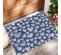 Door Mats 45 X 75 Cm, Soft Comfortable Machine Washable, Indoor White Love Heart Rugs With Non-Slip Backing, Hand-Drawn Doodles Doormats For Entrance, Entryway, Corridor Navy Blue