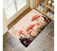 Door Mats 50 X 80 Cm, Soft Comfortable Machine Washable, Indoor Flower Mushrooms Rugs With Non-Slip Backing, Fern Doormats For Entrance, Entryway, Corridor Beige