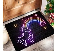 Door Mats 50 X 80 Cm, Soft Comfortable Machine Washable, Indoor Glowing Unicorn Rugs With Non-Slip Backing, Modern Style Doormats For Entrance, Entryway, Corridor Charcoal Black