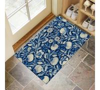 Door Mats 60 X 90 Cm, Soft Comfortable Machine Washable, Indoor Pomegranate Leaves Rugs With Non-Slip Backing, Flowering Plants Doormats For Entrance, Entryway, Corridor Indigo
