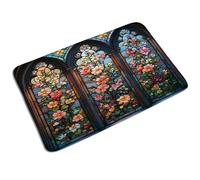 Door Mats Abstract Stained Glass Arched Window Elegant Flowers, Decorative Bathroom Mat Stylish Carpet 40X60Cm For Garden Entryway Hallway