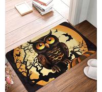 Door Mats Black Tree Owl Pumpkin Head, Stylish Welcome Mat Heavy Duty Entrance Rug 40X60Cm For Hallway Indoor Garden